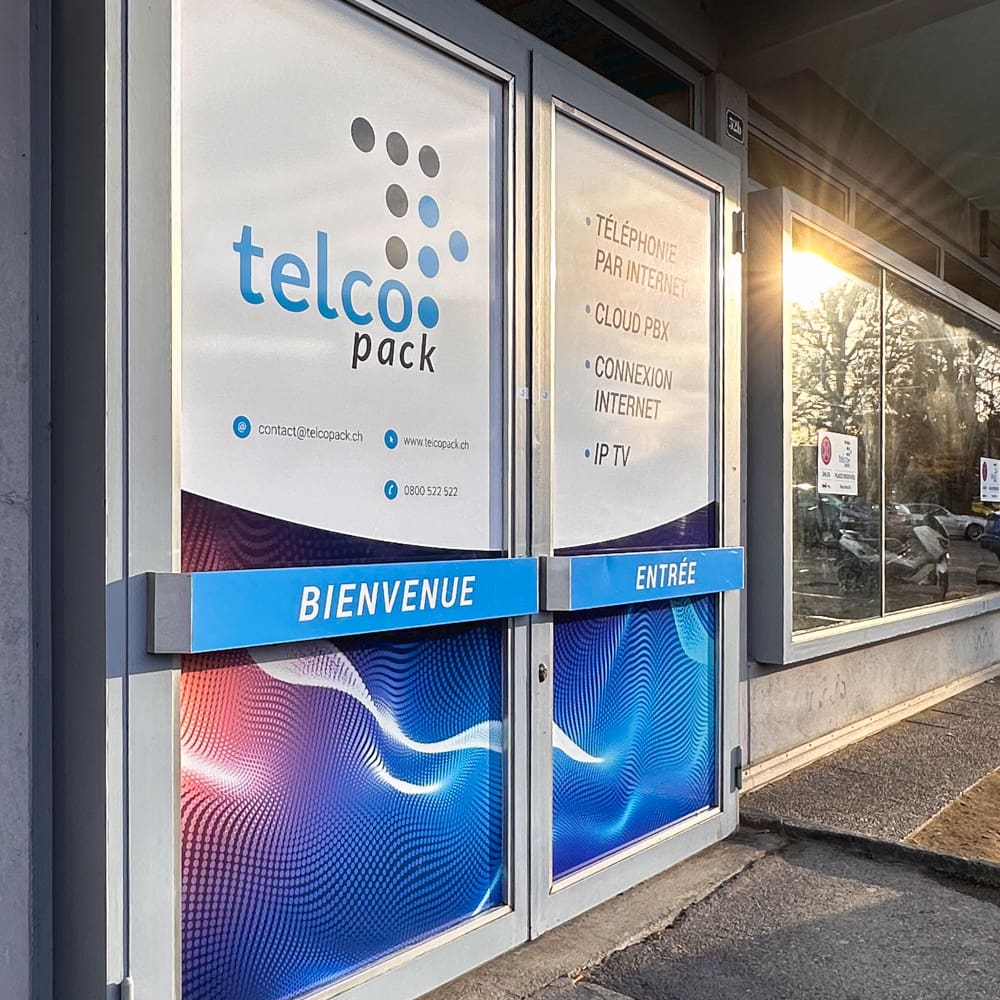 Telco Pack,autocollants,vitrine,Lausanne